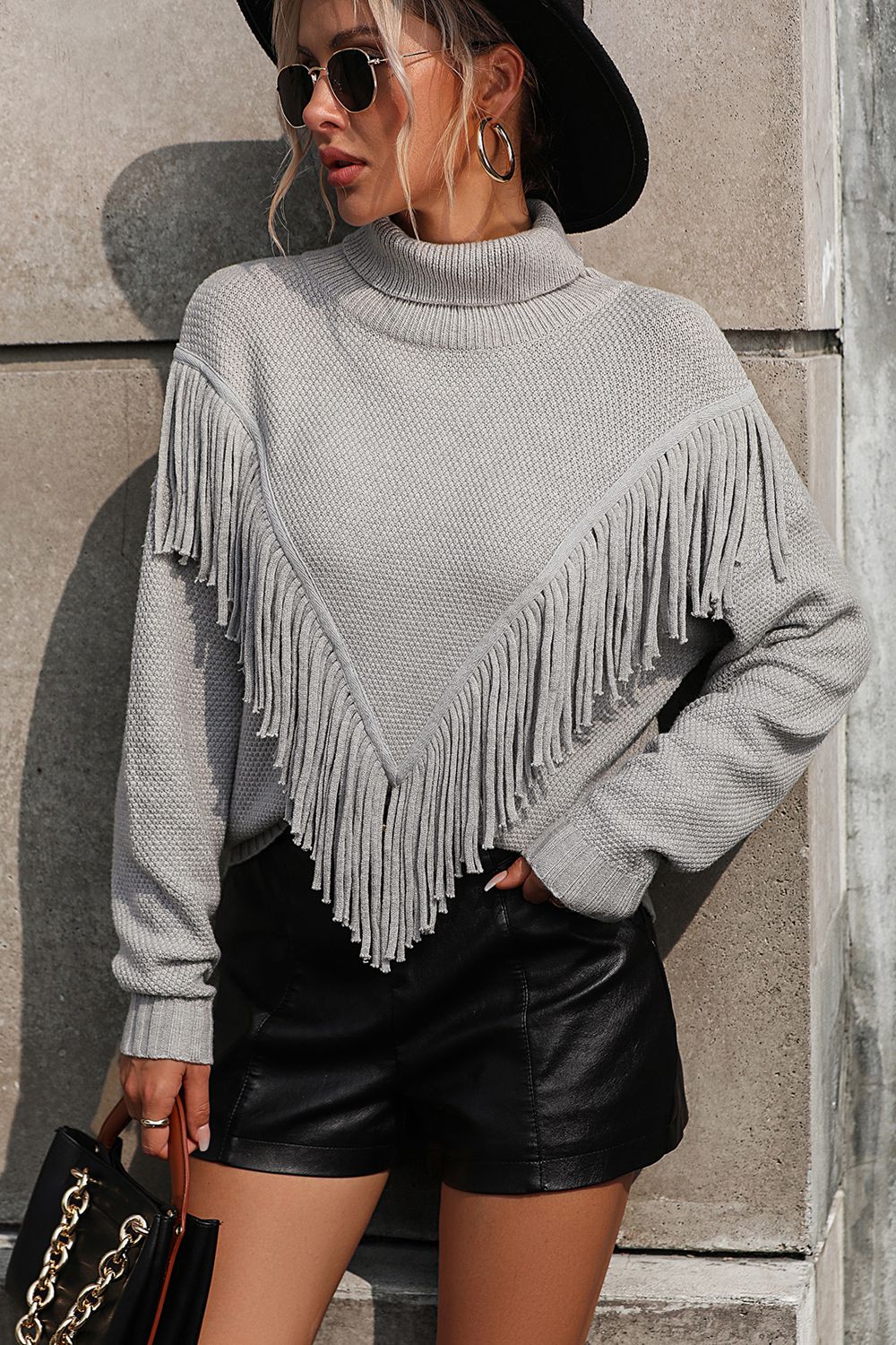 Perrin Valmont — Turtle Neck Tassel Front Long Sleeve Pullover Sweater, alternate view 15
