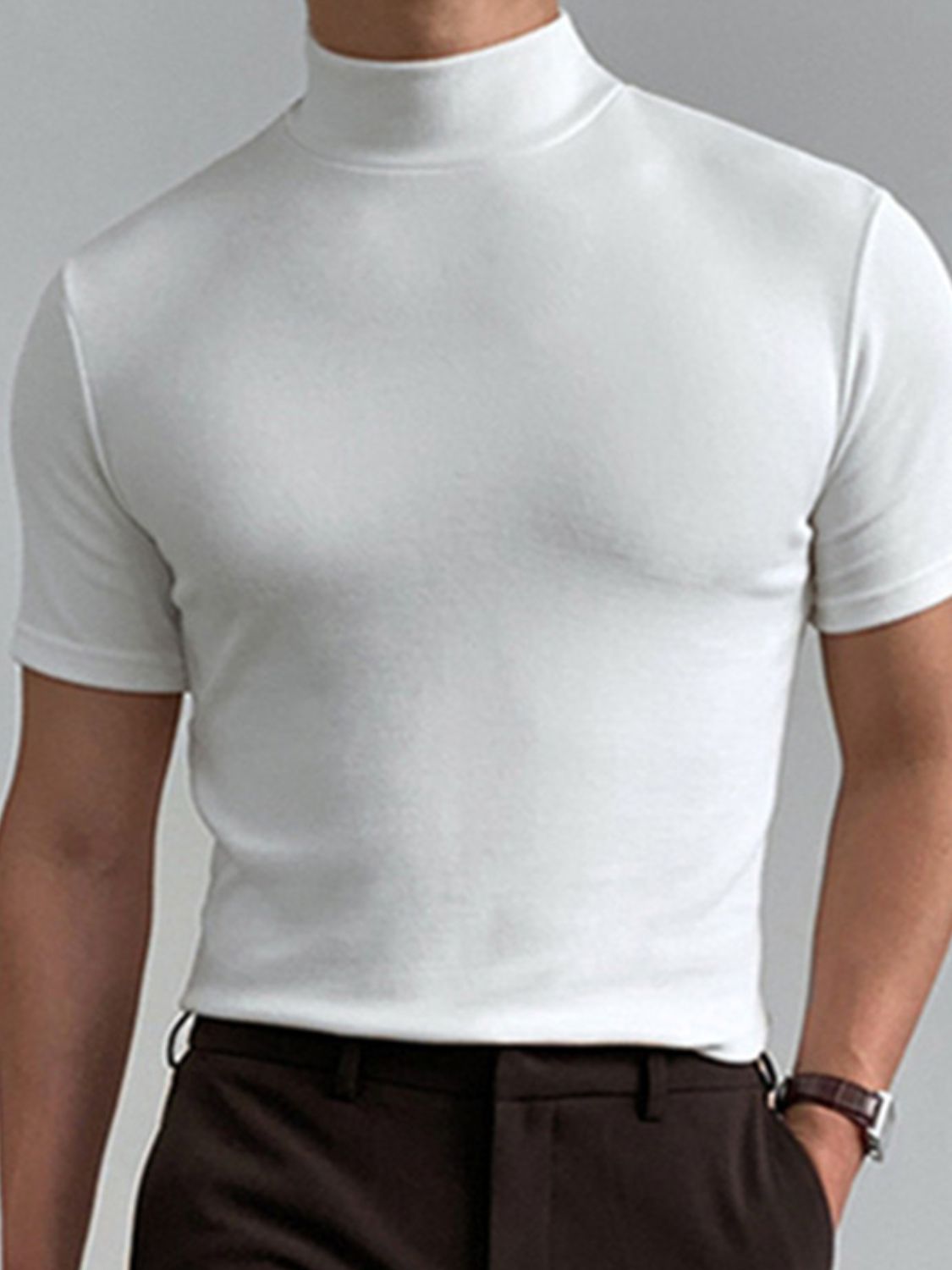 Dominic — Men's Full Size Mock Neck Short Sleeve T-Shirt Plus Size