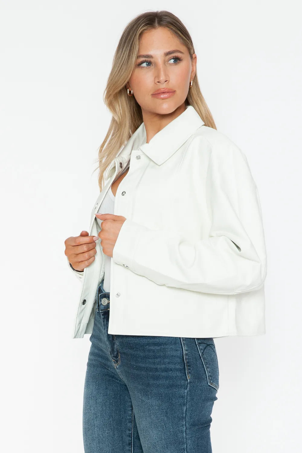 Ocean Rosetti — Snobbish Snap Down Long Sleeve PU Leather Jacket, alternate view 8