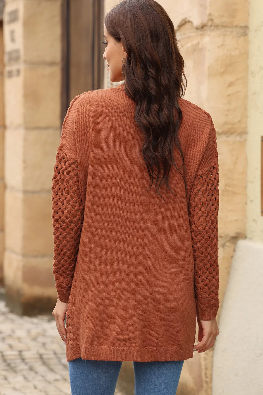 Perrin Delacroix — Open Front Dropped Shoulder Cardigan with Pockets, alternate view 2