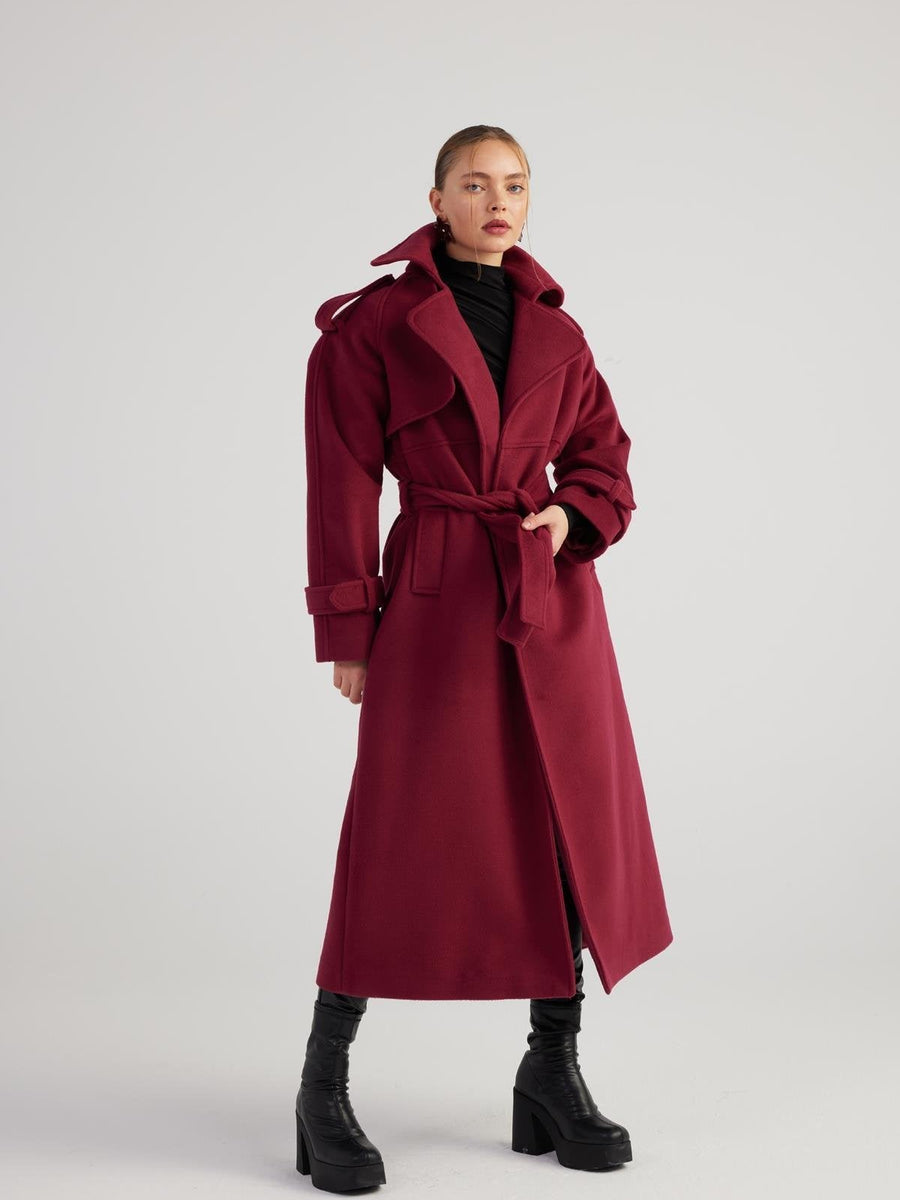 Nora Burgundy Cashmere Blend Maxi Coat