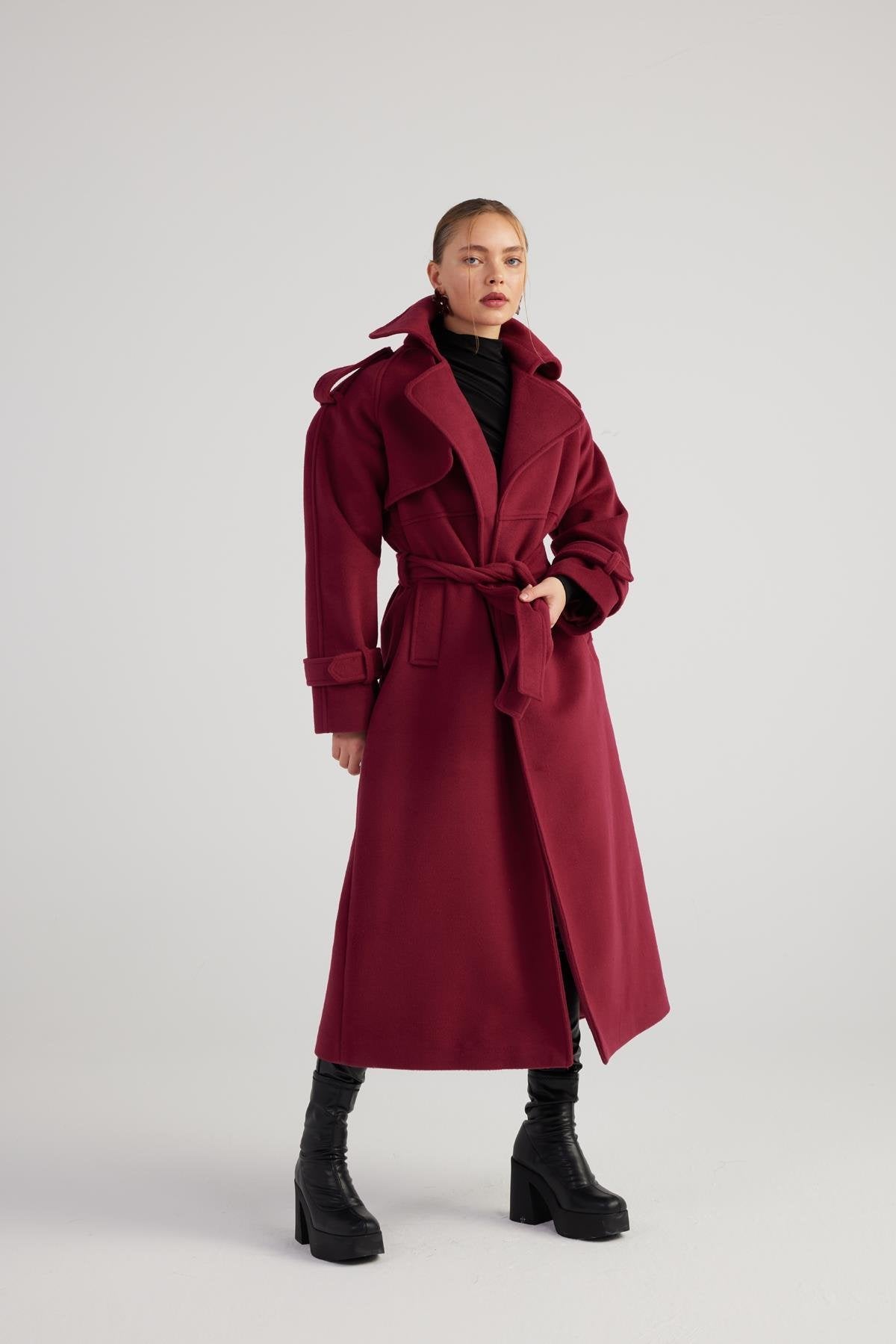 Nora — Burgundy Cashmere Blend Maxi Coat, alternate view 3