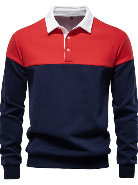 Men's Collared Neck Contrast Long Sleeve Polo - Opulent Empire