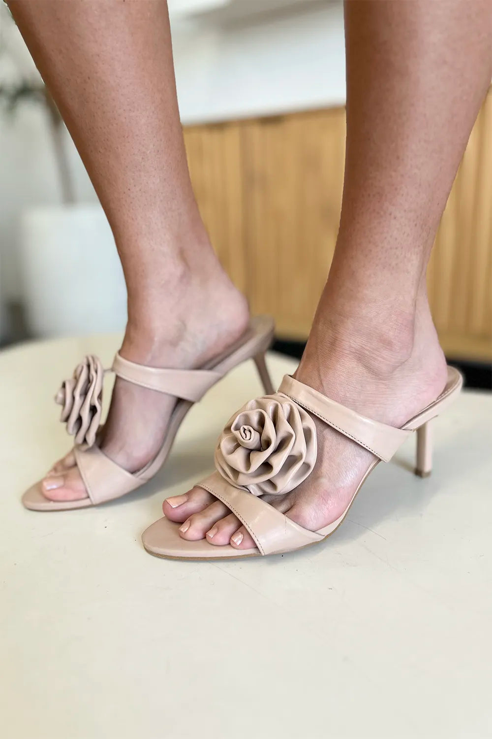 Onyx Fiorenza — Weeboo Flower PU Leather Stiletto Heel Sandals, alternate view 4