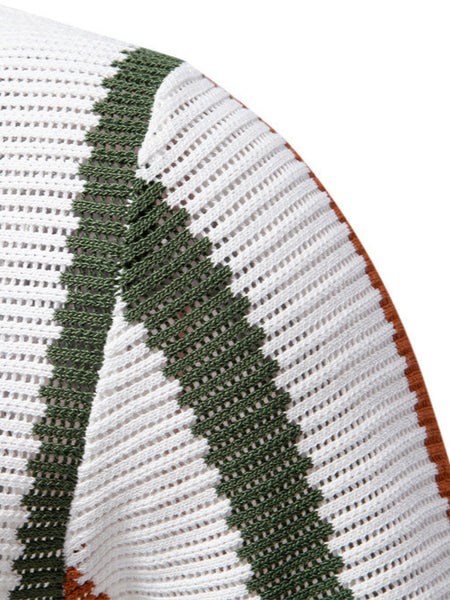 Men's Collared Neck Striped Knit Polo - Opulent Empire