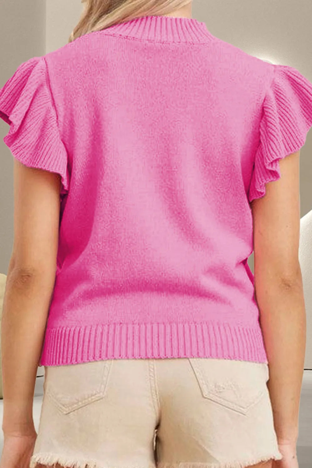 Harbor Delacroix — Ruffled Round Neck Cap Sleeve Sweater, alternate view 3