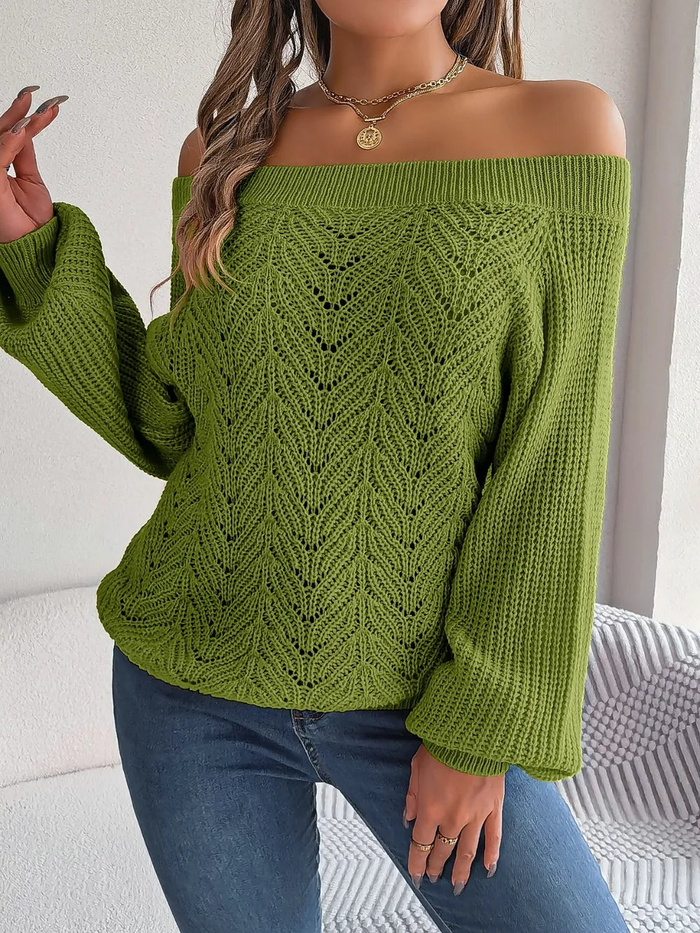 True Fontaine — Openwork Off-Shoulder Long Sleeve Sweater, alternate view 6