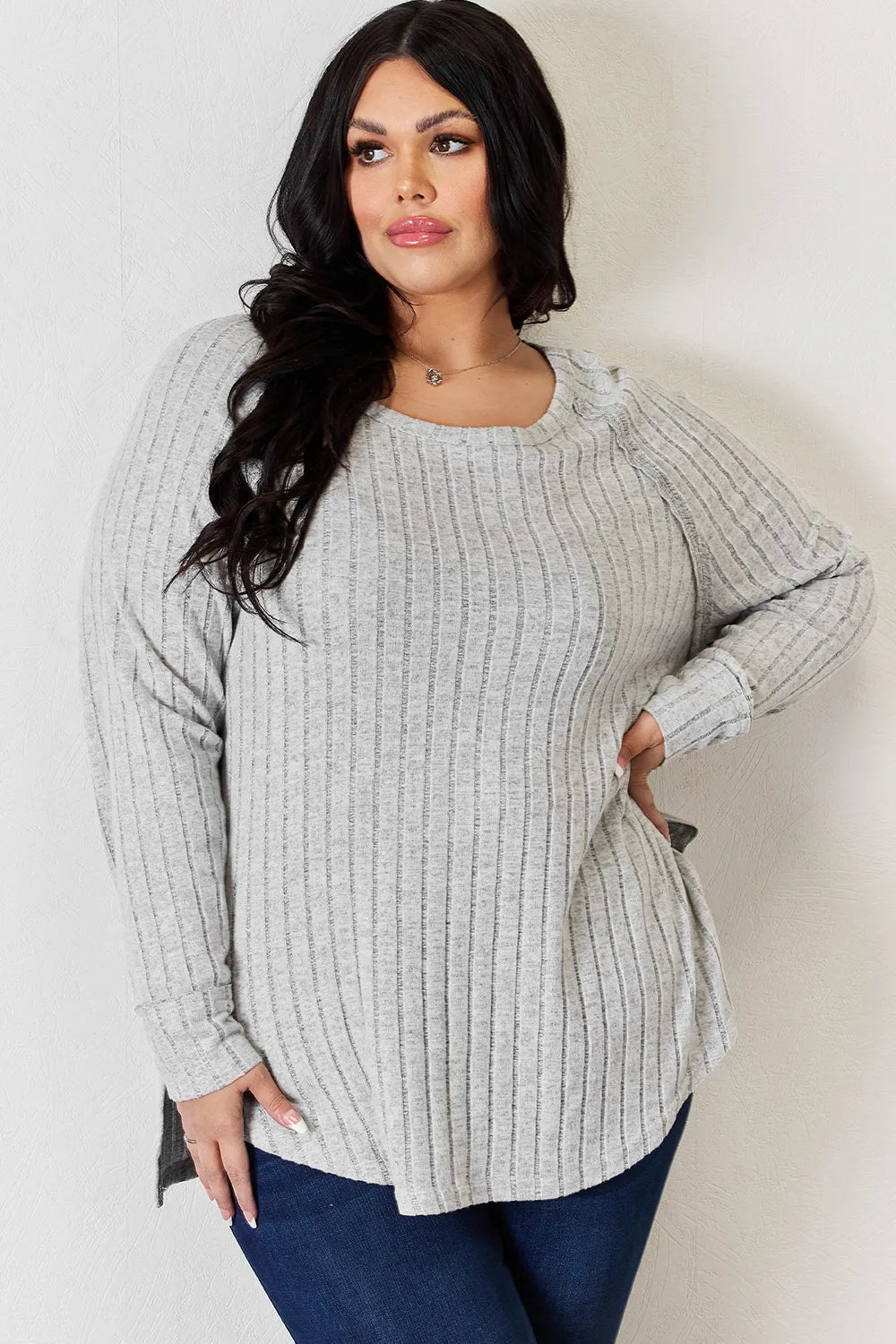 Cove Bellamy — Basic Bae Full Size Ribbed Round Neck Slit T-Shirt, alternate view 6