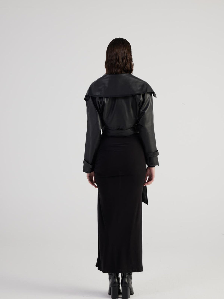 Neeko Black Faux Leather Cropped Jacket-4