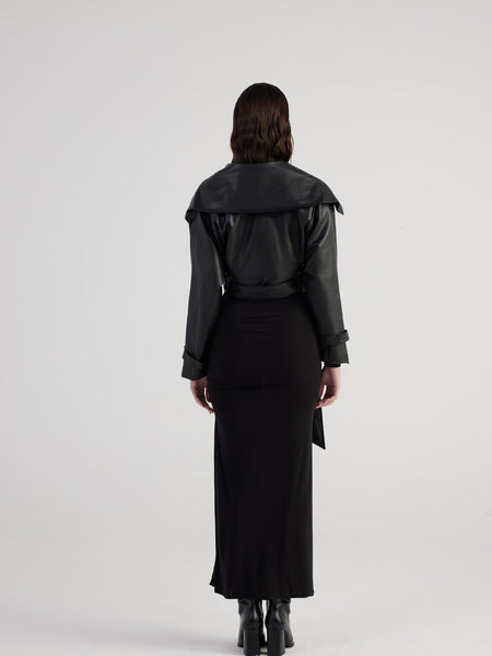 Neeko Black Faux Leather Cropped Jacket-4