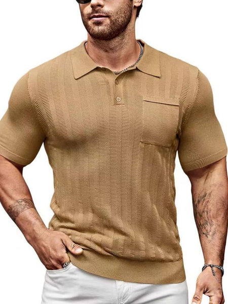 Men's Full Size Textured Short Sleeve Polo Plus Size - Opulent Empire