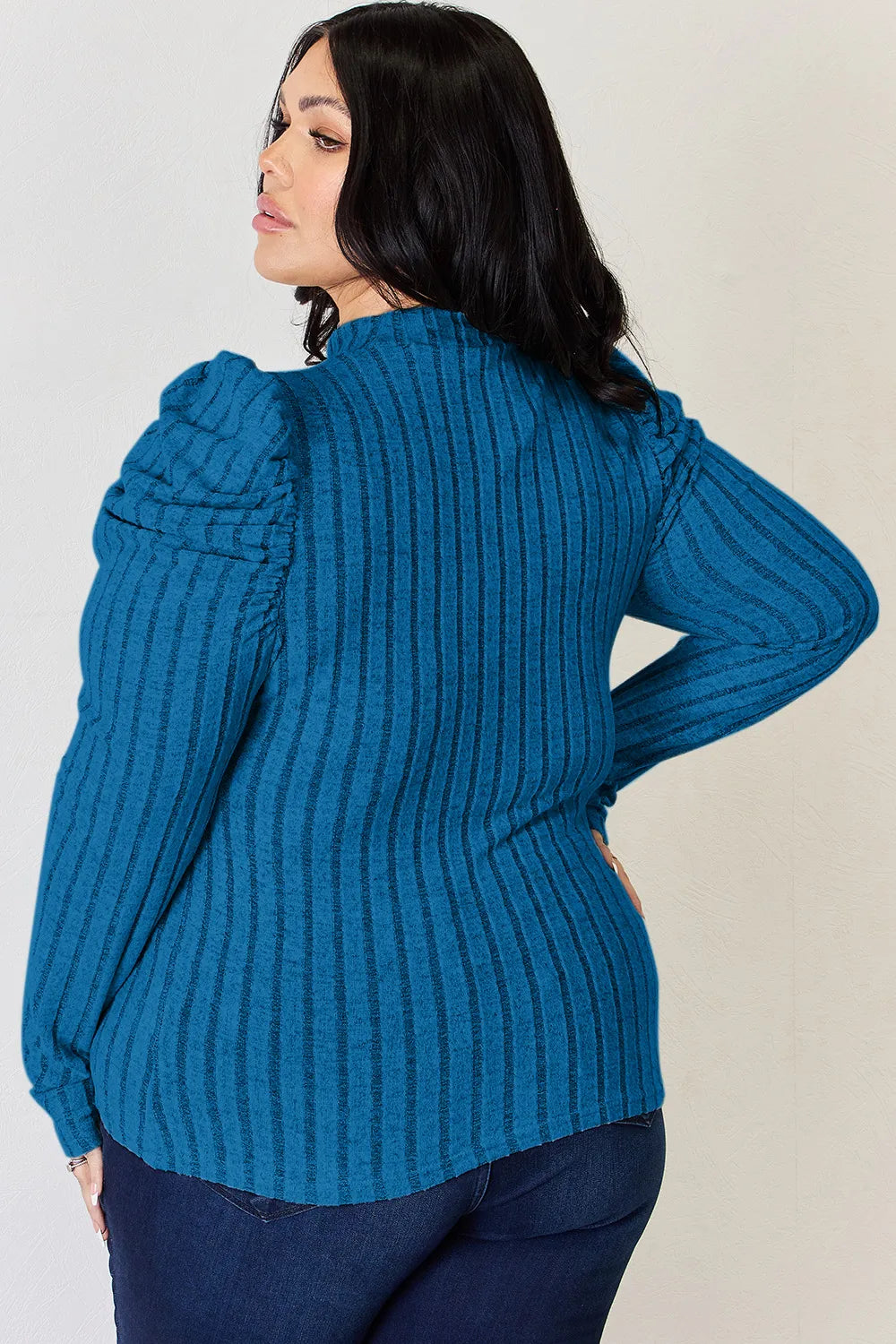 Ciel Delacroix — Basic Bae Full Size Ribbed Mock Neck Puff Sleeve T-Shirt, alternate view 14