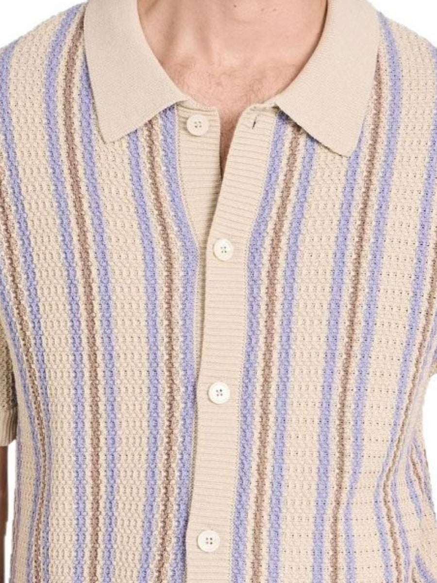 Men's Plus Size Striped Button Down Short Sleeve Shirt - Opulent Empire