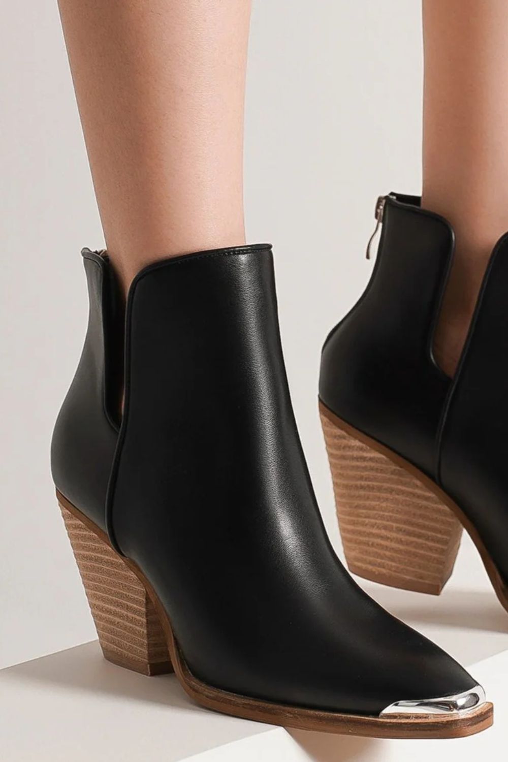 Arden Laurent — Beast Fashion Pointed Metal-Tip Toe Block Heel Ankle Boots, alternate view 3