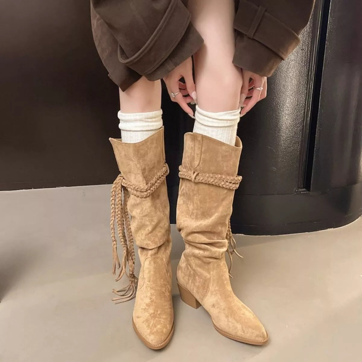 Noa Fiorenza — Point Toe Block Heels Boots Apricot Fashion Footwear, alternate view 2
