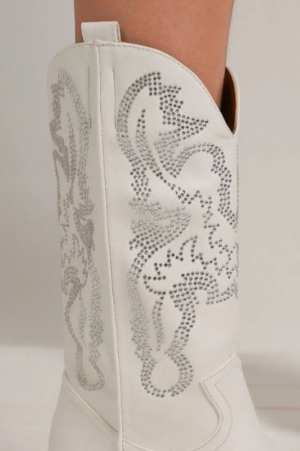 Winter Montclair — Beast Fashion Rhinestone Detail Point Toe Boots White Fashion Footwear, alternate view 3