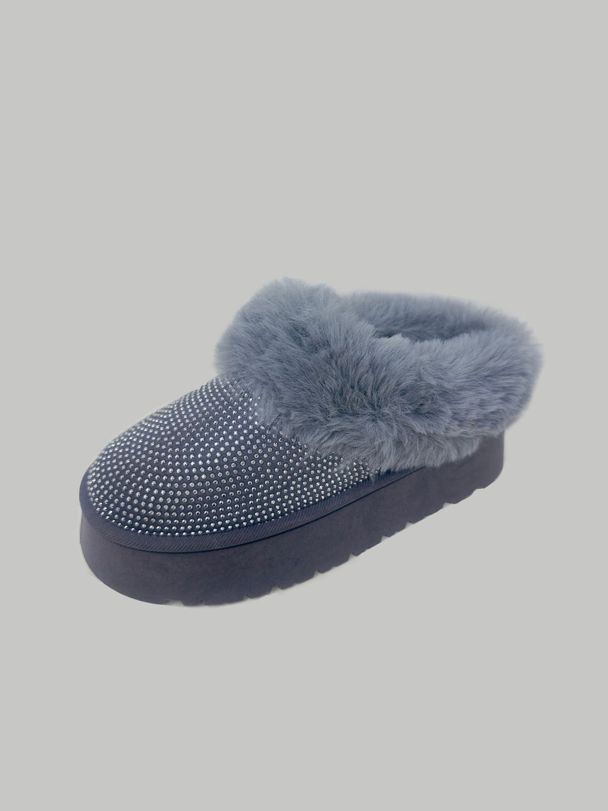 Ocean Laurent — WILD DIVA Embellished Faux Fur Platform Booties Gray Fashion Footwear