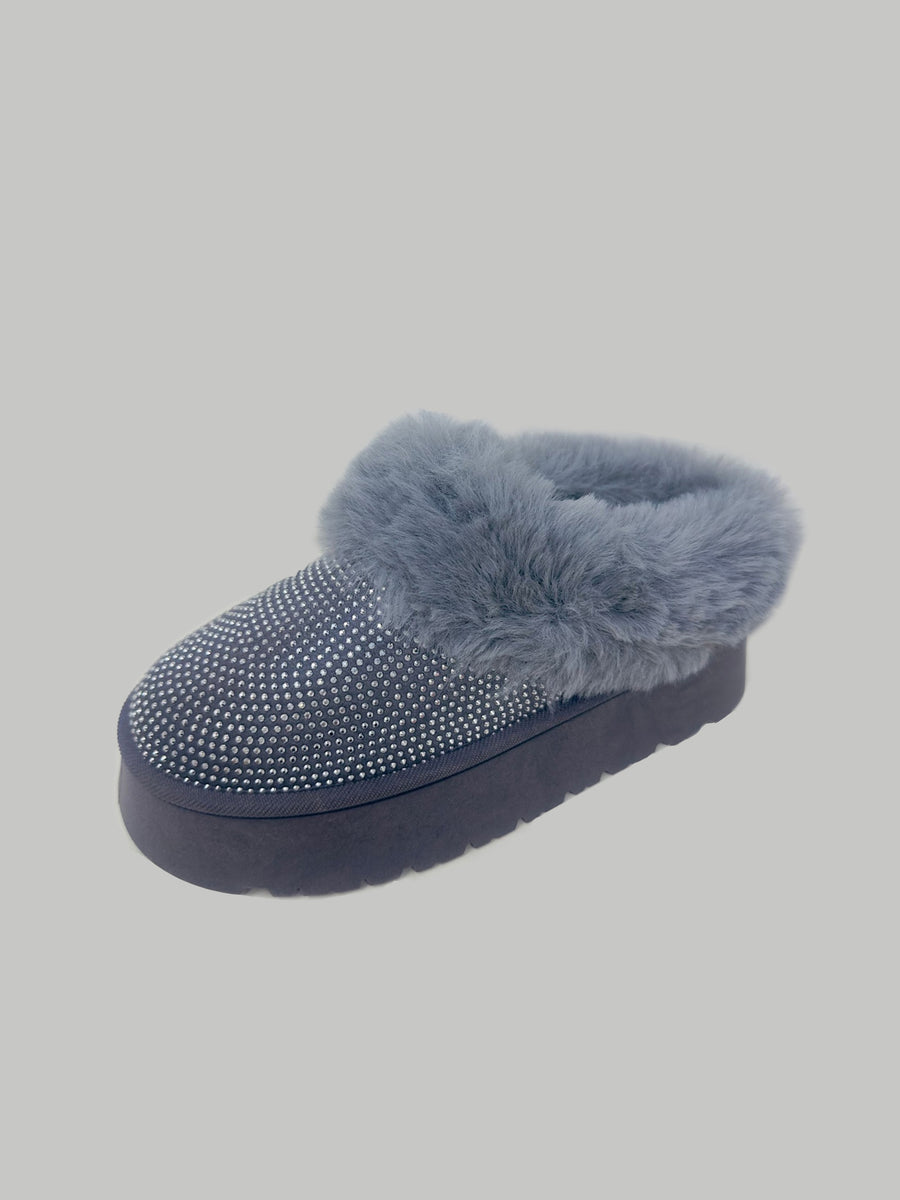Ocean Laurent — WILD DIVA Embellished Faux Fur Platform Booties Gray Fashion Footwear