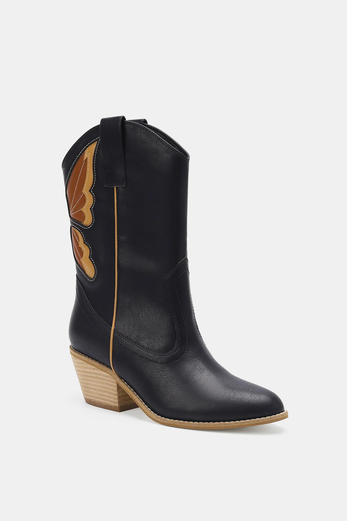Arden Montclair — Beast Fashion Butterfly Cut Detail Point Toe Boots Black Fashion Footwear, alternate view 3
