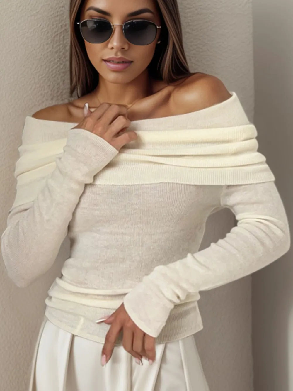 Lior Rousseau — Off-Shoulder Long Sleeve Sweater, alternate view 4