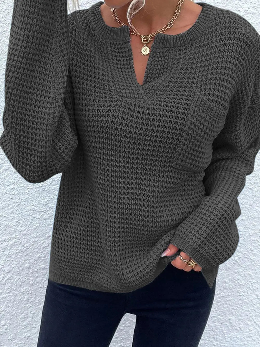 Indigo Rousseau — Notched Long Sleeve Sweater, alternate view 14
