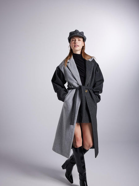 Belted Single Buttoned Maxi Grey Cashmere Mira Trench Coat-1