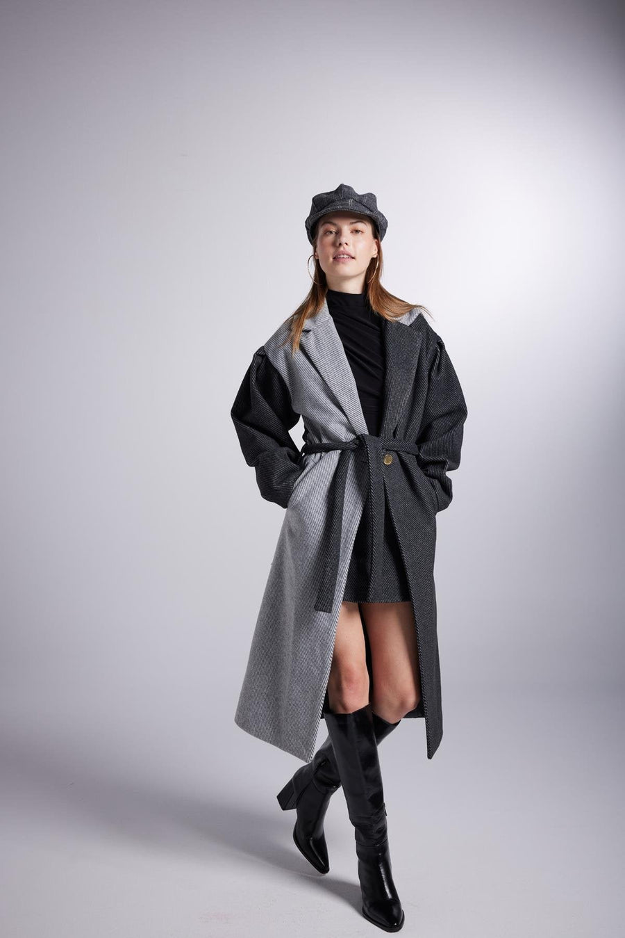 Briony Beaumont — Belted Single Buttoned Maxi Grey Cashmere Mira Trench Coat, alternate view 2