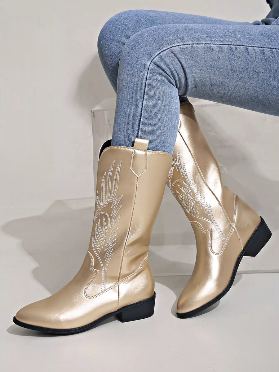 Sasha Venturi — Embroidered Block Heels Boots Fashion Footwear, alternate view 2