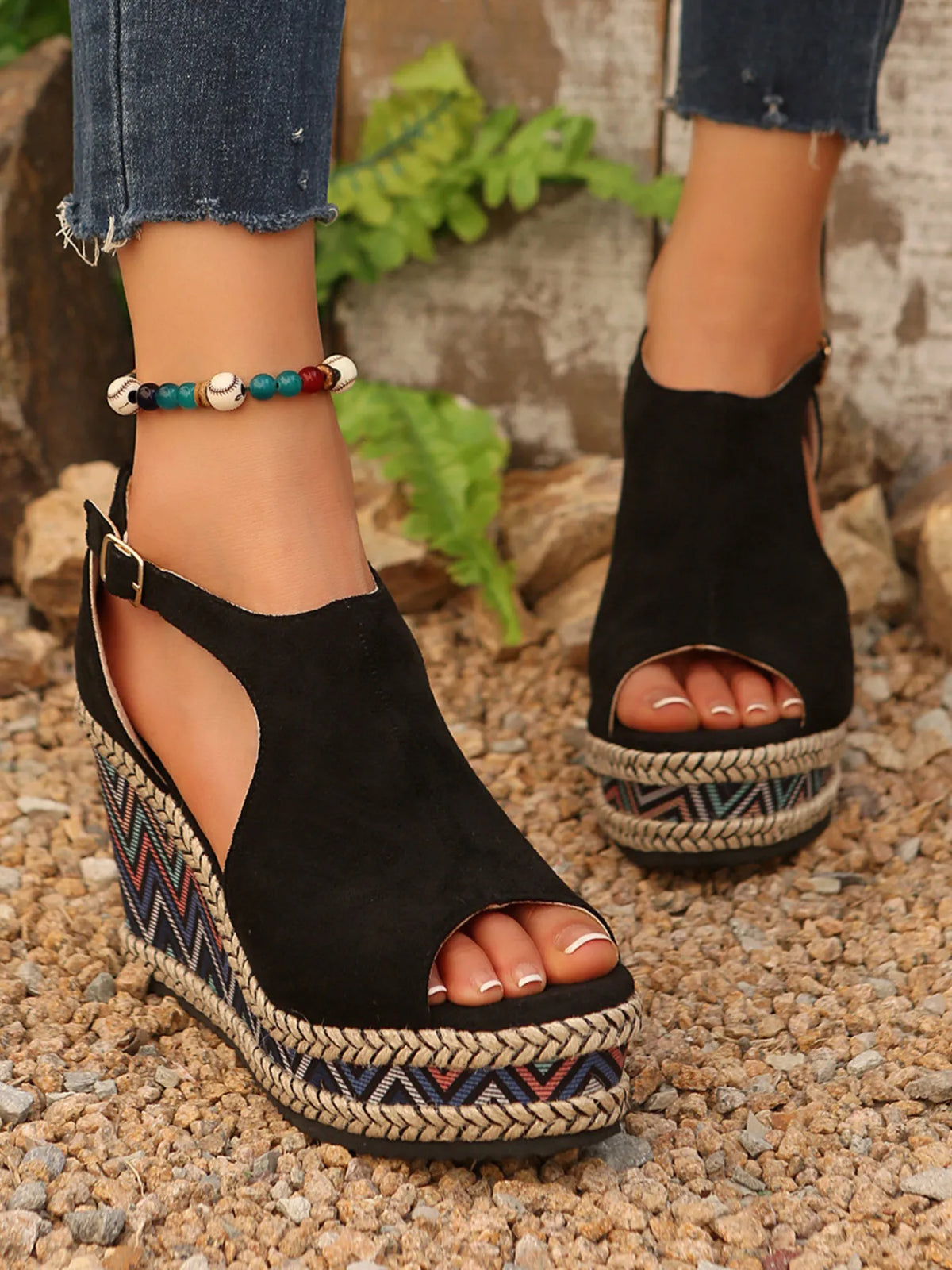 Marlowe Fiorenza — Cutout Platform Wedge Sandals Black Fashion Footwear