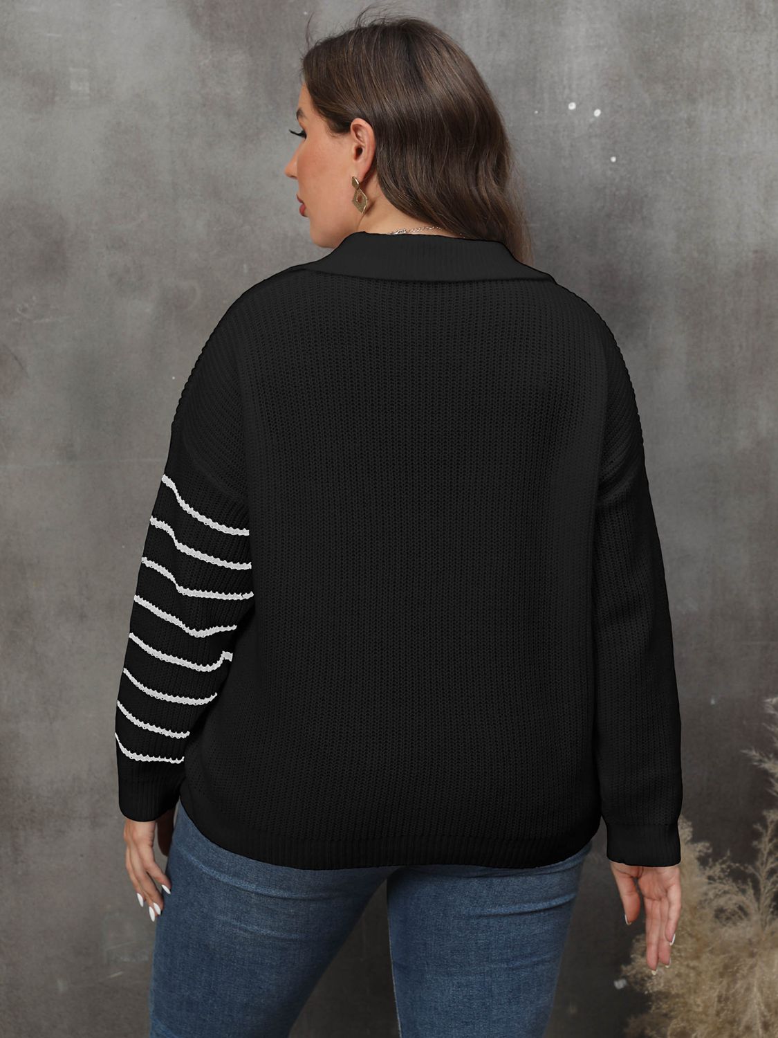 Quinn Moreau — Plus Size Striped V-Neck Sweater, alternate view 8