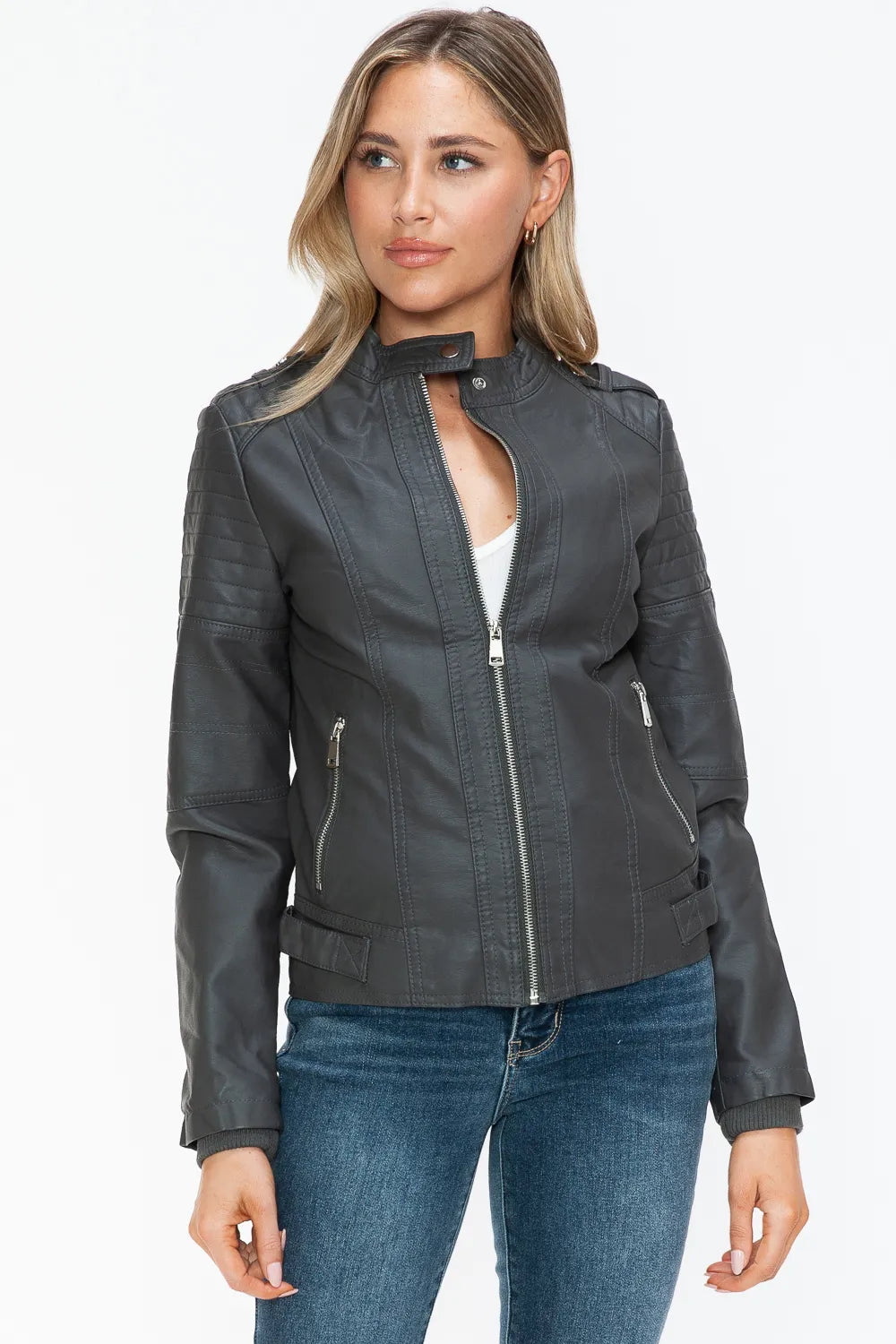 Jules Rosetti — Snobbish PU Leather Biker Jacket with Side Zip Pockets, alternate view 9