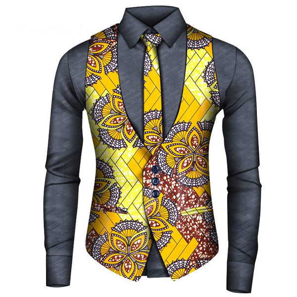 African Men's Shirt Vest Tie Three-piece Set - Opulent EmpireAfrican Men's Shirt Vest Tie Three-piece SetOpulent EmpireAfrican Men Attire