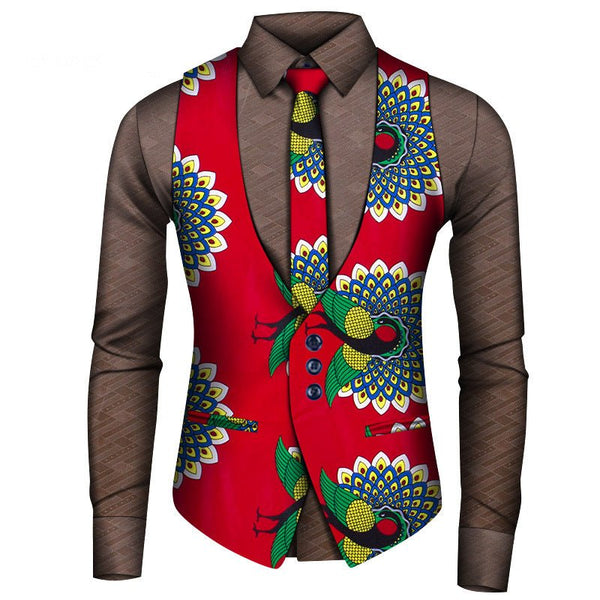 African Men's Shirt Vest Tie Three-piece Set - Opulent EmpireAfrican Men's Shirt Vest Tie Three-piece SetOpulent EmpireAfrican Men Attire