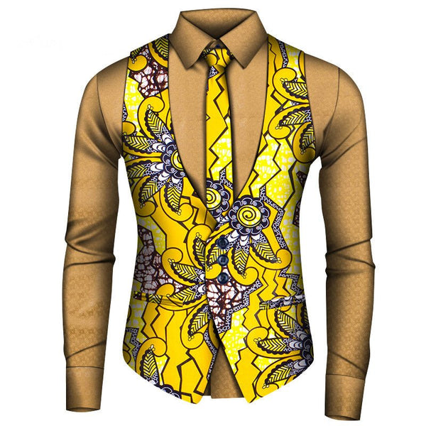 African Men's Shirt Vest Tie Three-piece Set - Opulent EmpireAfrican Men's Shirt Vest Tie Three-piece SetOpulent EmpireAfrican Men Attire