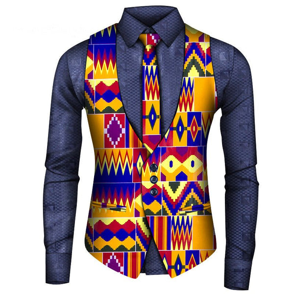 African Men's Shirt Vest Tie Three-piece Set - Opulent EmpireAfrican Men's Shirt Vest Tie Three-piece SetOpulent EmpireAfrican Men Attire