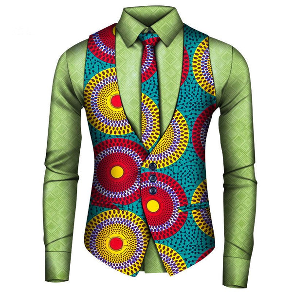 African Men's Shirt Vest Tie Three-piece Set - Opulent EmpireAfrican Men's Shirt Vest Tie Three-piece SetOpulent EmpireAfrican Men Attire