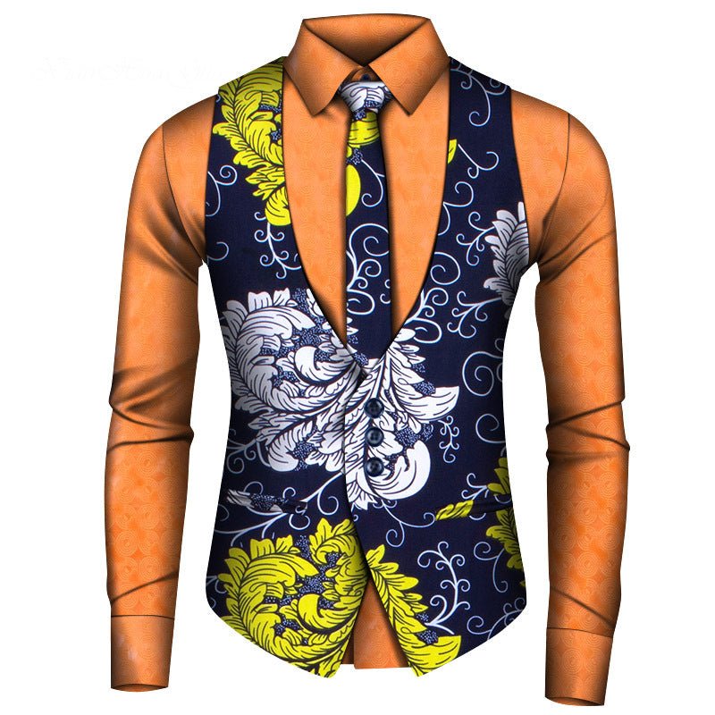 African Men's Shirt Vest Tie Three-piece Set - Opulent EmpireAfrican Men's Shirt Vest Tie Three-piece SetOpulent EmpireAfrican Men Attire