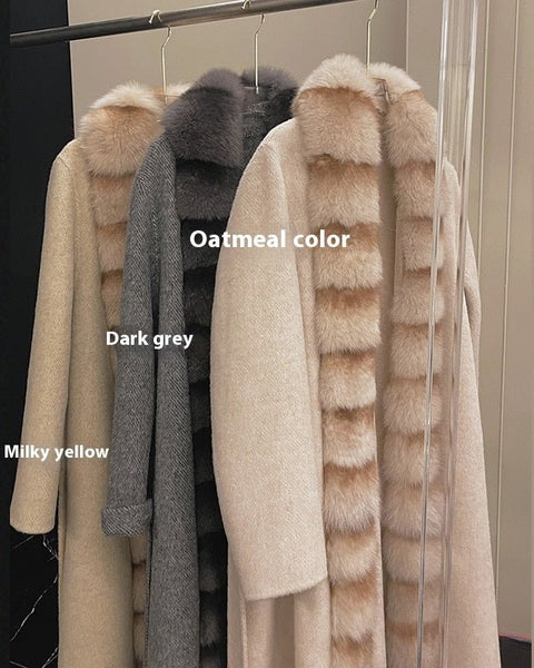 Alpaca Fleecefiber Coat Detachable Fox Fur Collar - Opulent EmpireAlpaca Fleecefiber Coat Detachable Fox Fur CollarOpulent Empire0