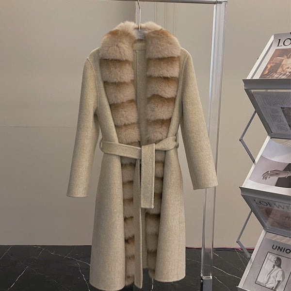 Alpaca Fleecefiber Coat Detachable Fox Fur Collar - Opulent EmpireAlpaca Fleecefiber Coat Detachable Fox Fur CollarOpulent Empire0