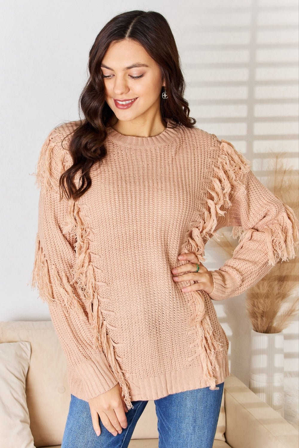 And The Why Tassel Detail Long Sleeve Sweater - Opulent EmpireAnd The Why Tassel Detail Long Sleeve SweaterOpulent Empire