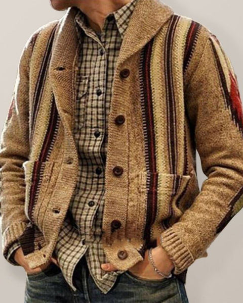 Autumn and winter long sleeve jacquard sweater lapel outer wear sweater jacket men