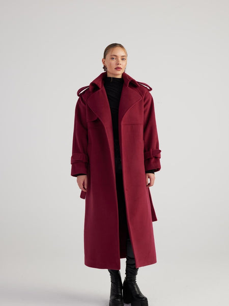 Nora Burgundy Cashmere Blend Maxi Coat