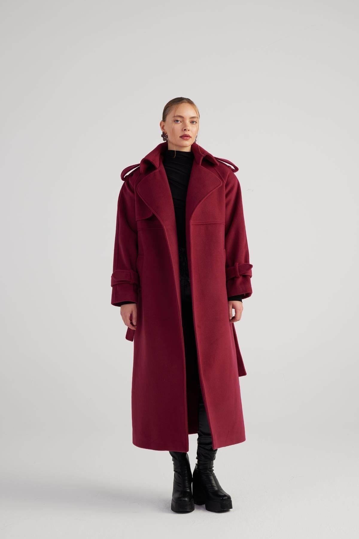 Nora — Burgundy Cashmere Blend Maxi Coat, alternate view 5