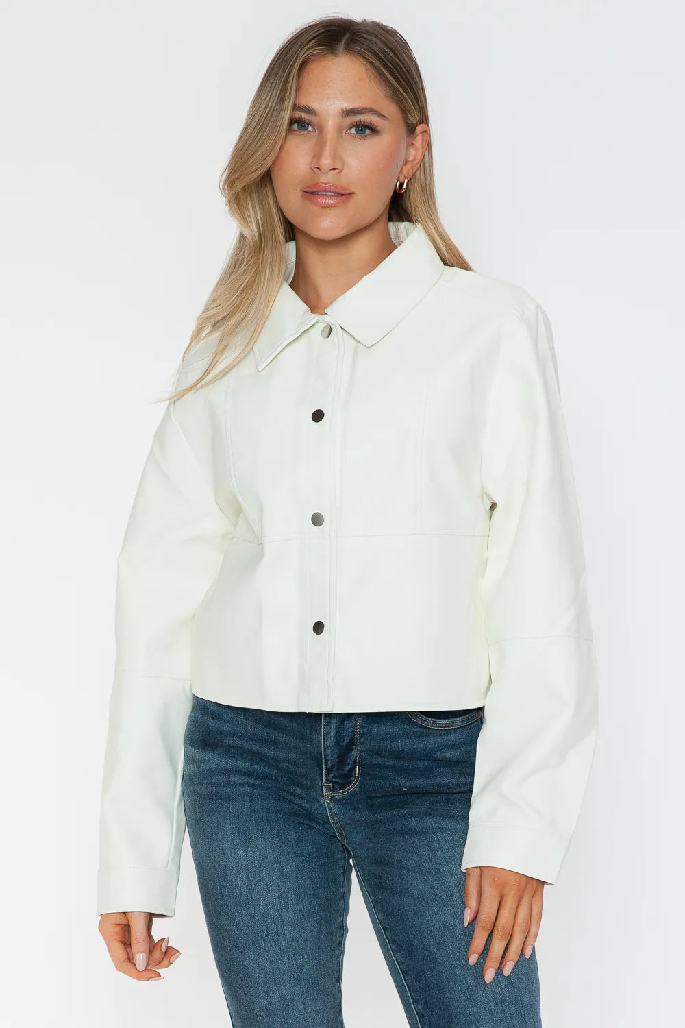 Ocean Rosetti — Snobbish Snap Down Long Sleeve PU Leather Jacket, alternate view 2