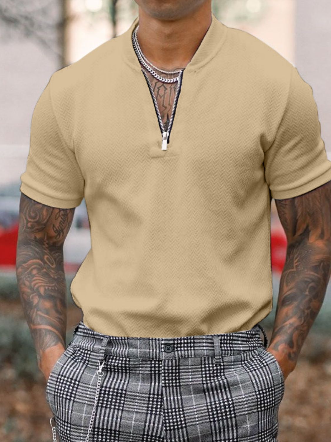 Ignatius — Men's Full Size Baseball Collar Solid Polo Plus Size, alternate view 4