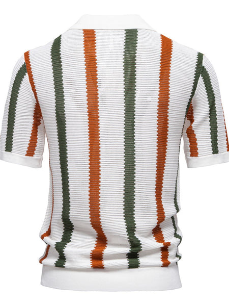 Men's Collared Neck Striped Knit Polo - Opulent Empire