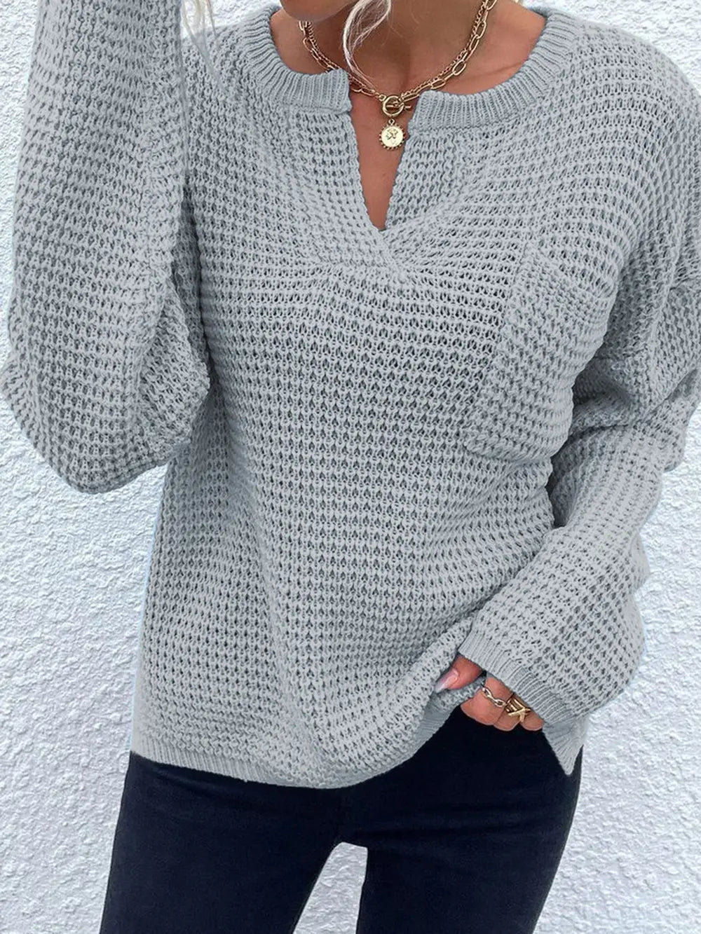 Indigo Rousseau — Notched Long Sleeve Sweater, alternate view 11