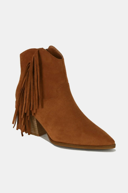 Beast Fashion Suede Fringe Point Toe Ankle Boots - Opulent Empire