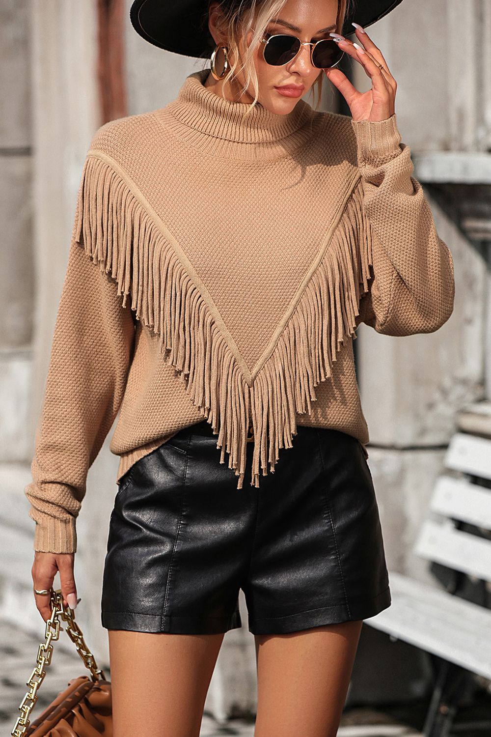 Perrin Valmont — Turtle Neck Tassel Front Long Sleeve Pullover Sweater, alternate view 11
