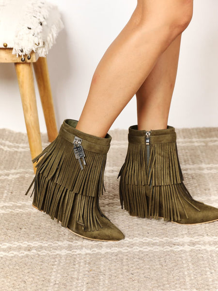 Legend Women's Tassel Wedge Heel Ankle Booties - Opulent Empire